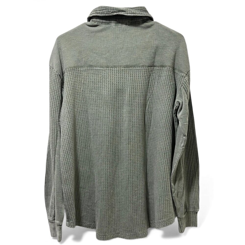 NWT Briggs Women's Relaxed Fit Button Long Sleeve Waffle Shirt Green - Picture 5 of 13